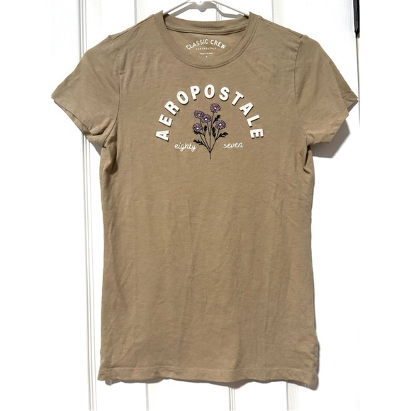 Aeropostale tan classic crew Graphic T-Shirt floral size small comfy light - Picture 3 of 6